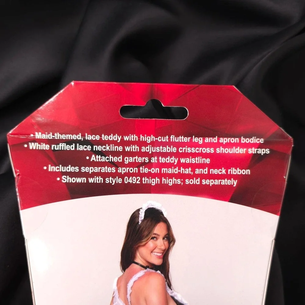 NWB Dreamgirl French Maid Flirt ONE‎ SIZE Lace Teddy Apron Bodice Garters 12826